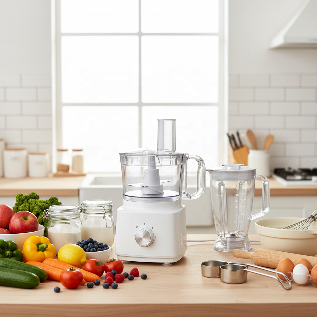 750W Multifunction Food Processor with 2L Bowl Blender Chopping Slicing Fine&Coarse Grating Kneading Emulsifying Citrus Juicer