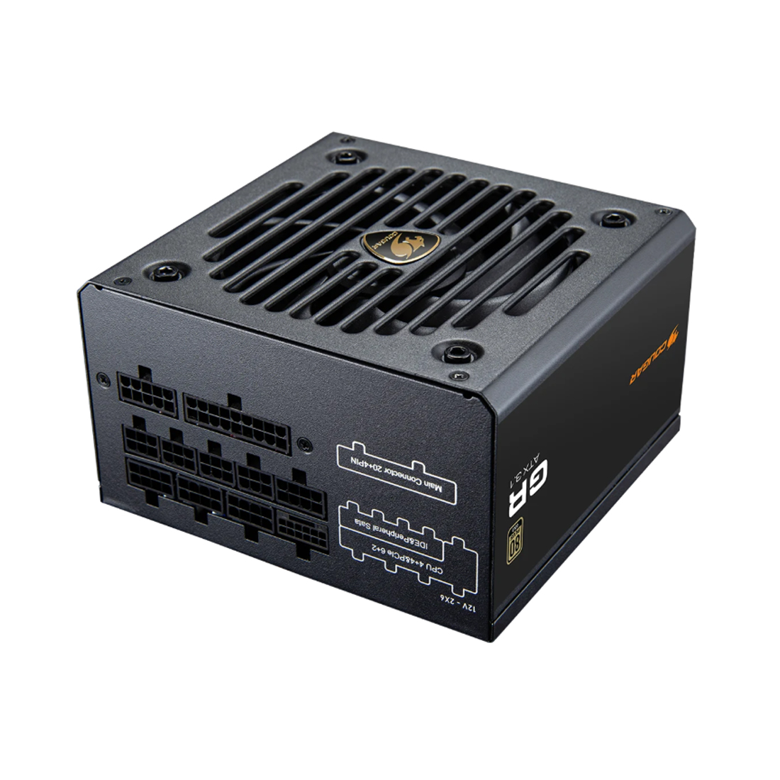 Блок питания, Cougar, GR 750, 750W, ATX 3.1, APFC, GOLD, 20+4 pin, 2*4+4pin, 6*Sata, 2*Molex, 2*PCI-E 6+2 pin, 1*12V-2x6, Вентилятор 12 см, Модульный, Кабель питания, Чёрный