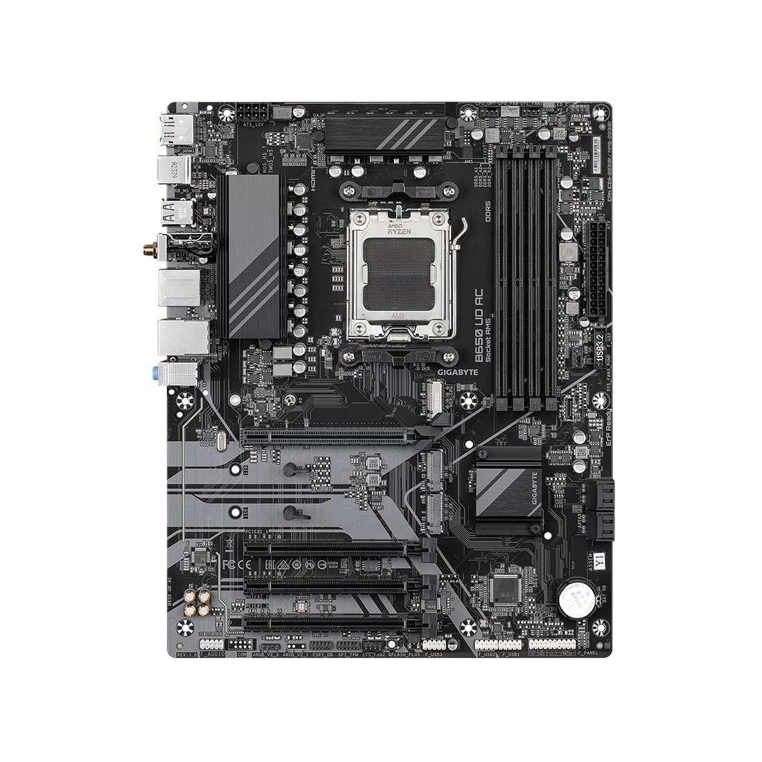 Материнская плата, Gigabyte, B650 UD AX-Y1 (4719331863944), AM5, B650, 4xDDR5 4800/5200/7600(OC), 4xSATA3, 3xM.2 (PCIe 4.0 x4/x2), RAID, 1xHDMI, 1хDP, 4xPCI-Ex16, WiFi, ATX