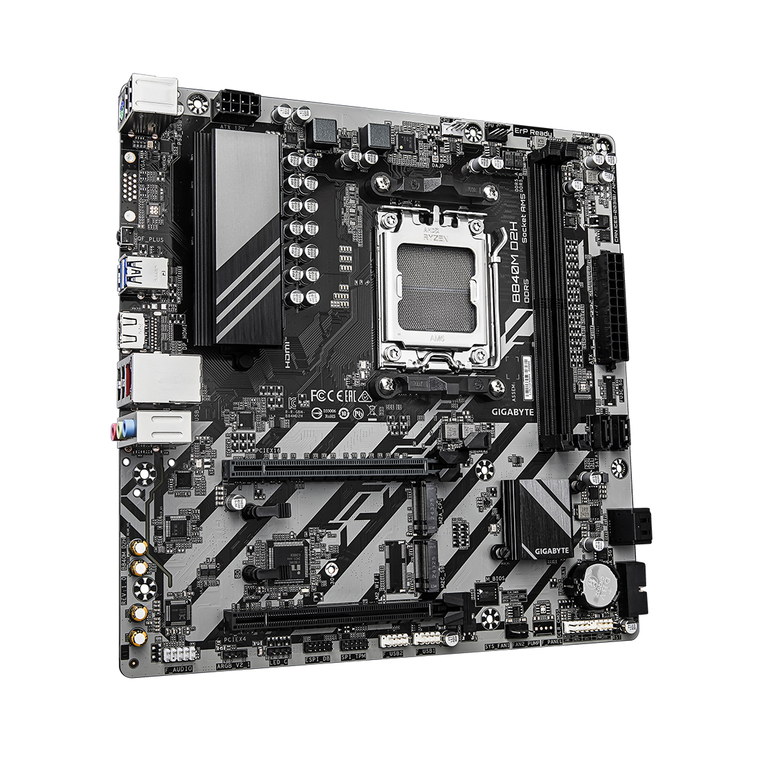 Материнская плата, Gigabyte, B840M D2H (4719331868116), AM5, B840, 2xDDR5 4400/4800/5200/7600(OC), 4xSATA3, Raid, 2xM.2 (1*PCI-E 4.0x4/x2, 1*PCI-E 3.0x2), 1xHDMI, 2xPCI-Ex16, mATX