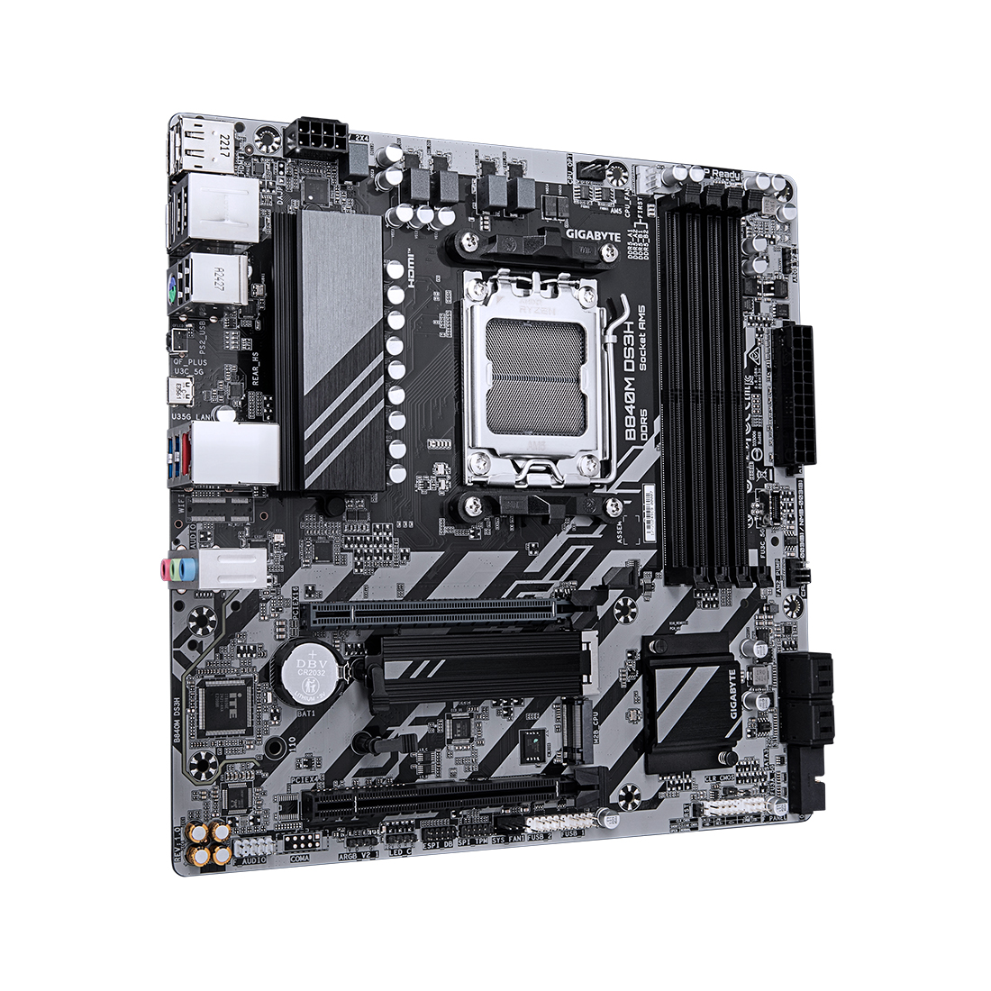 Материнская плата, Gigabyte, B840M DS3H (4719331868437), AM5, B840, 4xDDR5 4400/4800/5200/8200(OC), 4xSATA3, Raid, 2xM.2 (PCI-E 4.0x4/x2), 2хDP, 1xHDMI, 2xPCI-Ex16, mATX