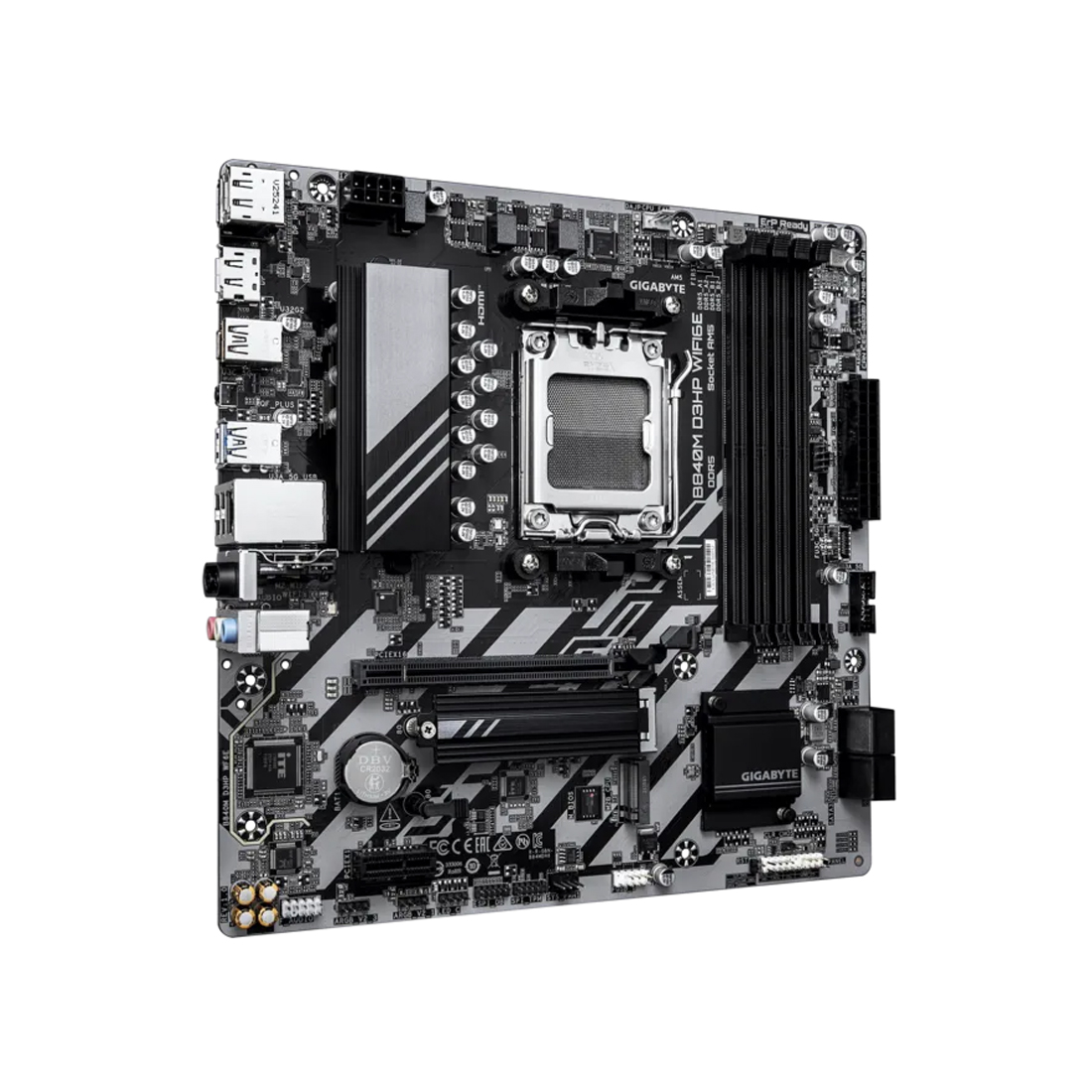 Материнская плата, Gigabyte, B840M D3HP WIFI6E (4719331879662), AM5, B840, 4xDDR5 5600/5800/6000/6200/6400/8200(OC), 4xSATA3, Raid, 2xM.2 (PCI-E 4.0x4/x2), 2хDP, 1xHDMI, 1xPCI-Ex16, 1xPCI-Ex1, WiFi, mATX