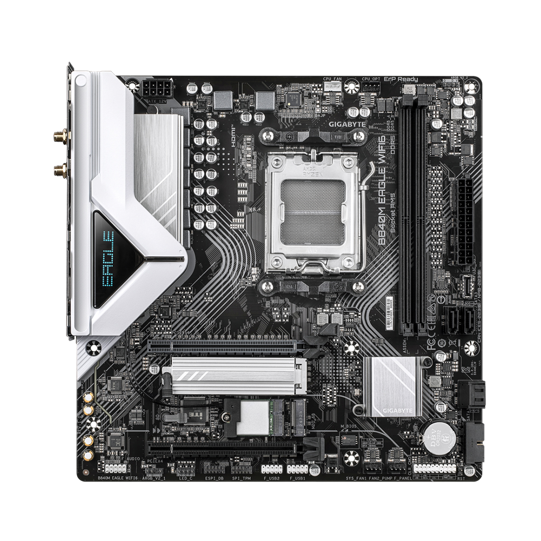 Материнская плата, Gigabyte, B840M EAGLE WIFI6 (4719331868970), AM5, B840, 2xDDR5 4400/4800/5200/7600(OC), 4xSATA3, Raid, 2xM.2 (PCI-E 4.0x4/x2, PCI-E 3.0x2), 1хDP, 1xHDMI, 2xPCI-Ex16, WiFi, mATX