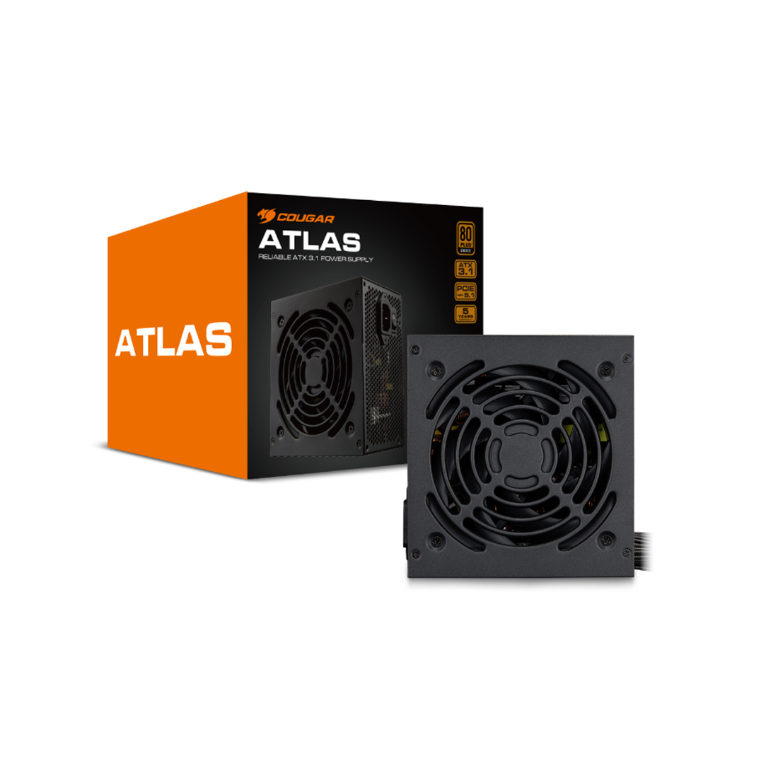 Блок питания, Cougar, ATLAS 850 (ATX 3.1), 850W, ATX 3.1, APFC, Bronze, 20+4pin, 2*4+4pin, 8*Sata, 2*Molex, 2*PCI-E 6+2pin, 12V-2X6, Вентилятор 12см, Кабель питания, Чёрный