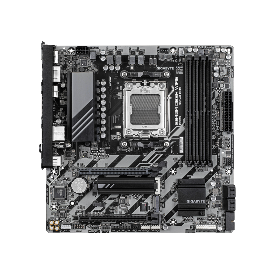 Материнская плата, Gigabyte, B840M DS3H WIFI6 (4719331874667), AM5, B840, 4xDDR5 4400/4800/5200/8200(OC), 4xSATA3, Raid, 2xM.2 (PCI-E 4.0x4/x2), 2хDP, 1xHDMI, 2xPCI-Ex16, WiFi, mATX