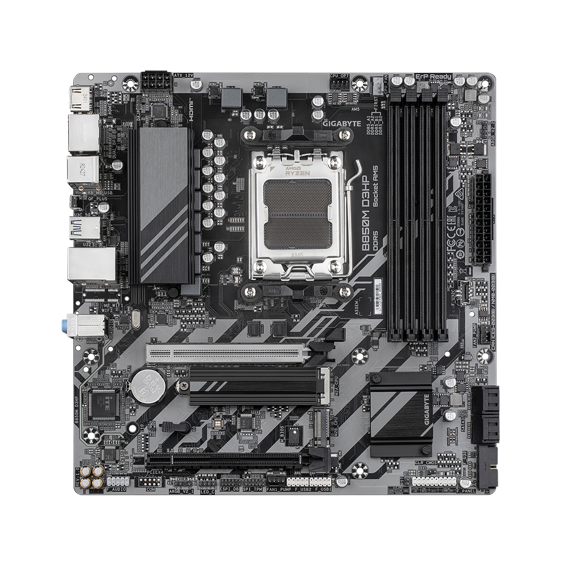 Материнская плата, Gigabyte, B850M D3HP (4719331867058), AM5, B850, 4xDDR5 4400/4800/5200/8200(OC), 4xSATA3, 2xM.2 (PCIe 4.0 x4/x2), RAID, 1xHDMI, 2хDP, 2xPCI-Ex16, mATX