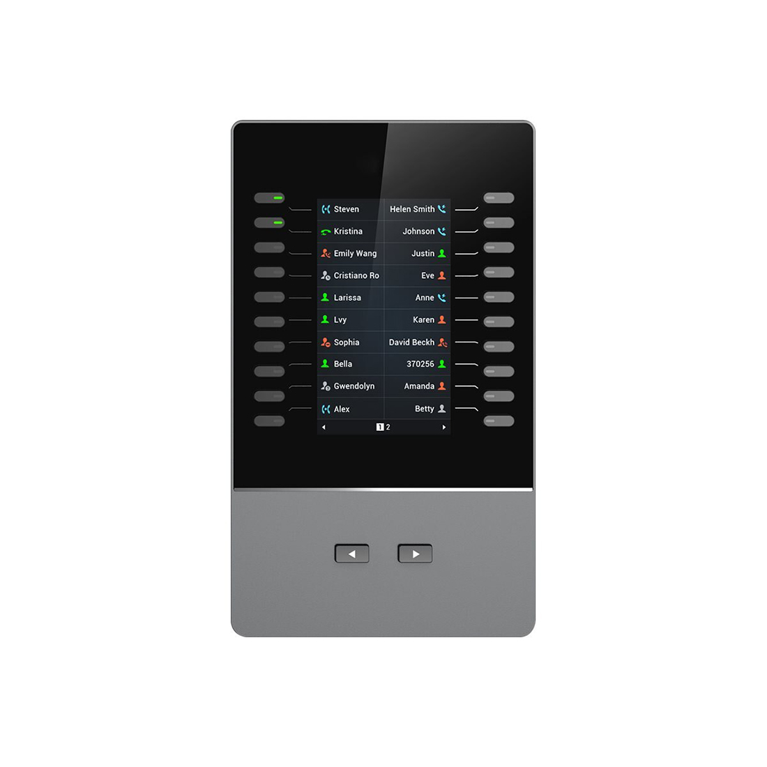 Модуль расширения, Grandstream, GBX20, для GRP2615, GRP2624, GRP2650, GRP2670, GXV3350 и GXV3450. Цветной ЖК-дисплей 480x272, 20 двухцветных кнопок, 2 страницы, последовательное подключение до 4 модулей