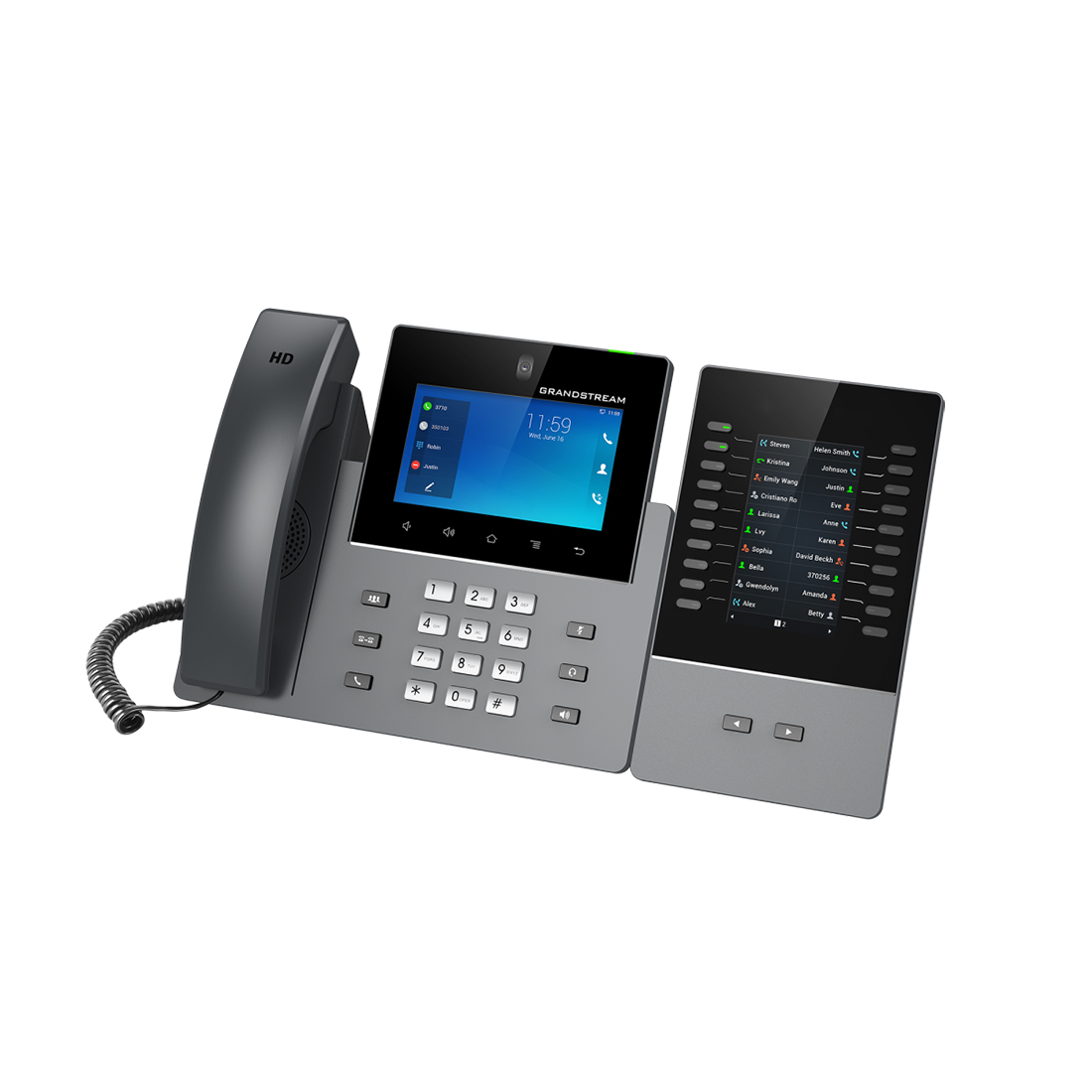 Модуль расширения, Grandstream, GBX20, для GRP2615, GRP2624, GRP2650, GRP2670, GXV3350 и GXV3450. Цветной ЖК-дисплей 480x272, 20 двухцветных кнопок, 2 страницы, последовательное подключение до 4 модулей