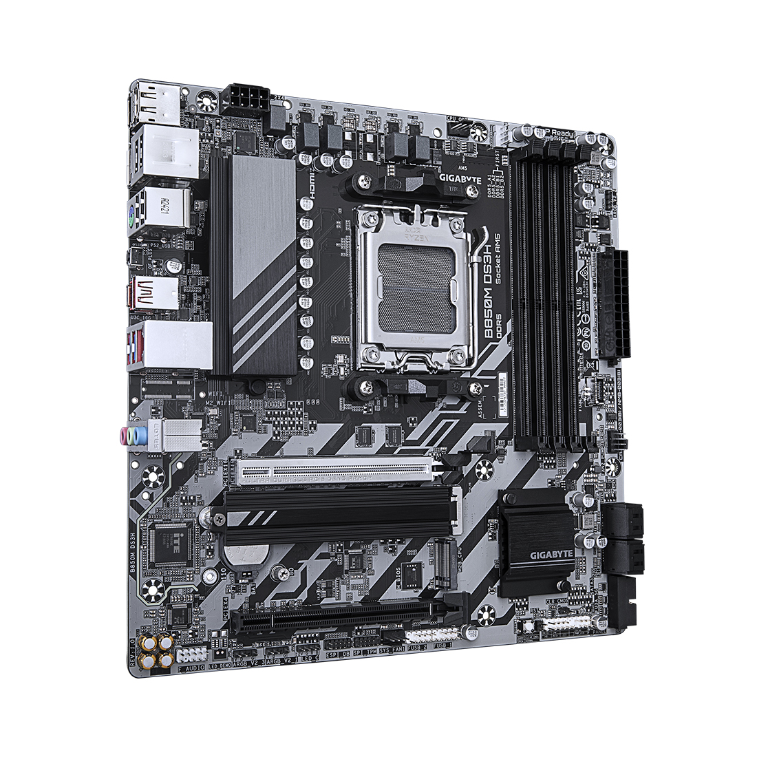 Материнская плата, Gigabyte, B850M DS3H (4719331866518), AM5, B850, 4xDDR5 4400/4800/5200/8200(OC), 4xSATA3, 2xM.2 (PCIe 4.0 x4/x2), RAID, 1xHDMI, 2хDP, 2xPCI-Ex16, mATX
