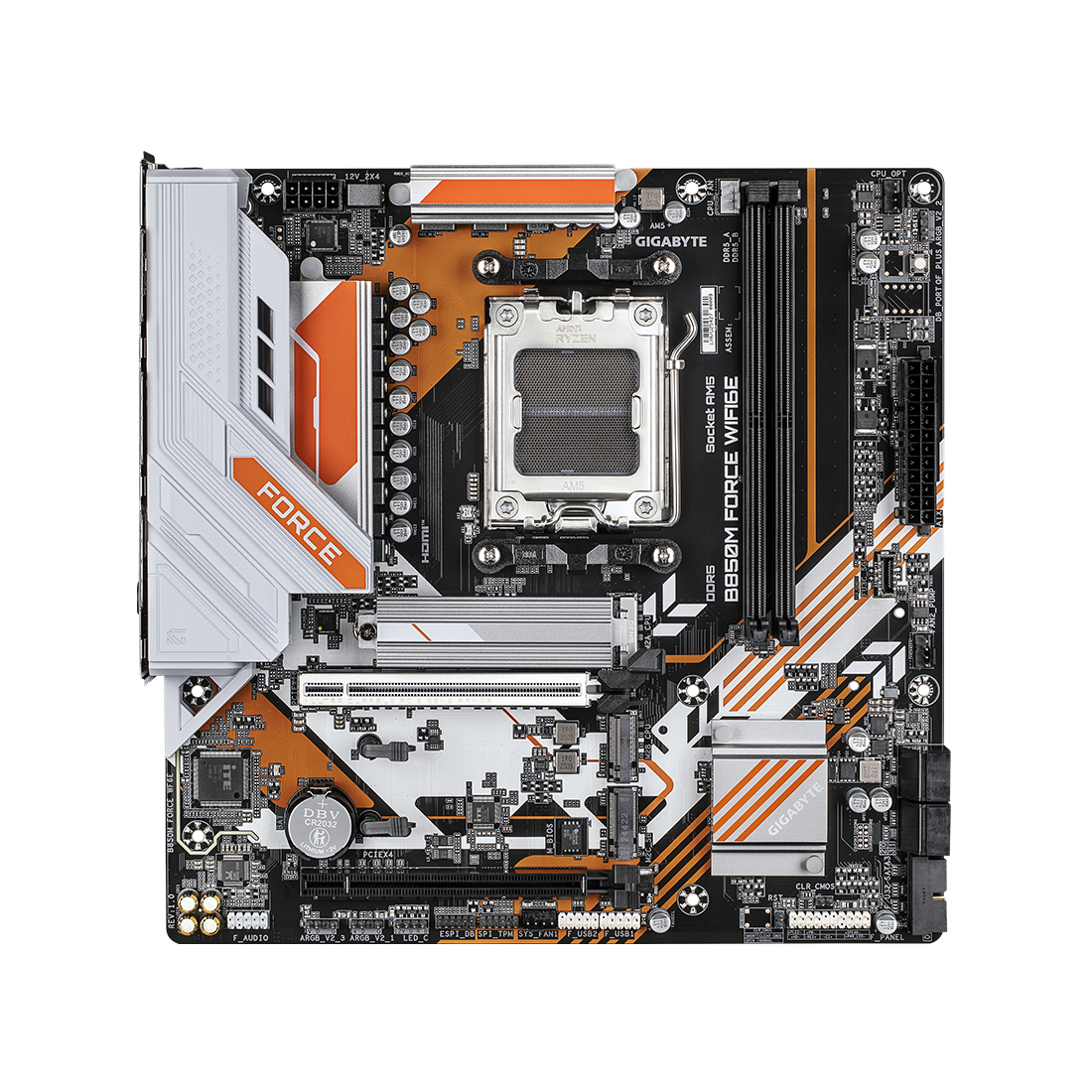 Материнская плата, Gigabyte, B850M FORCE WIFI6E (4719331874308), AM5, B850, 2xDDR5 4400/4800/5200/9600(OC), 4xSATA3, 3xM.2 (PCIe 4.0 x4/x2), RAID, 1xHDMI, 1хDP, 2xPCI-Ex16, WiFi, mATX