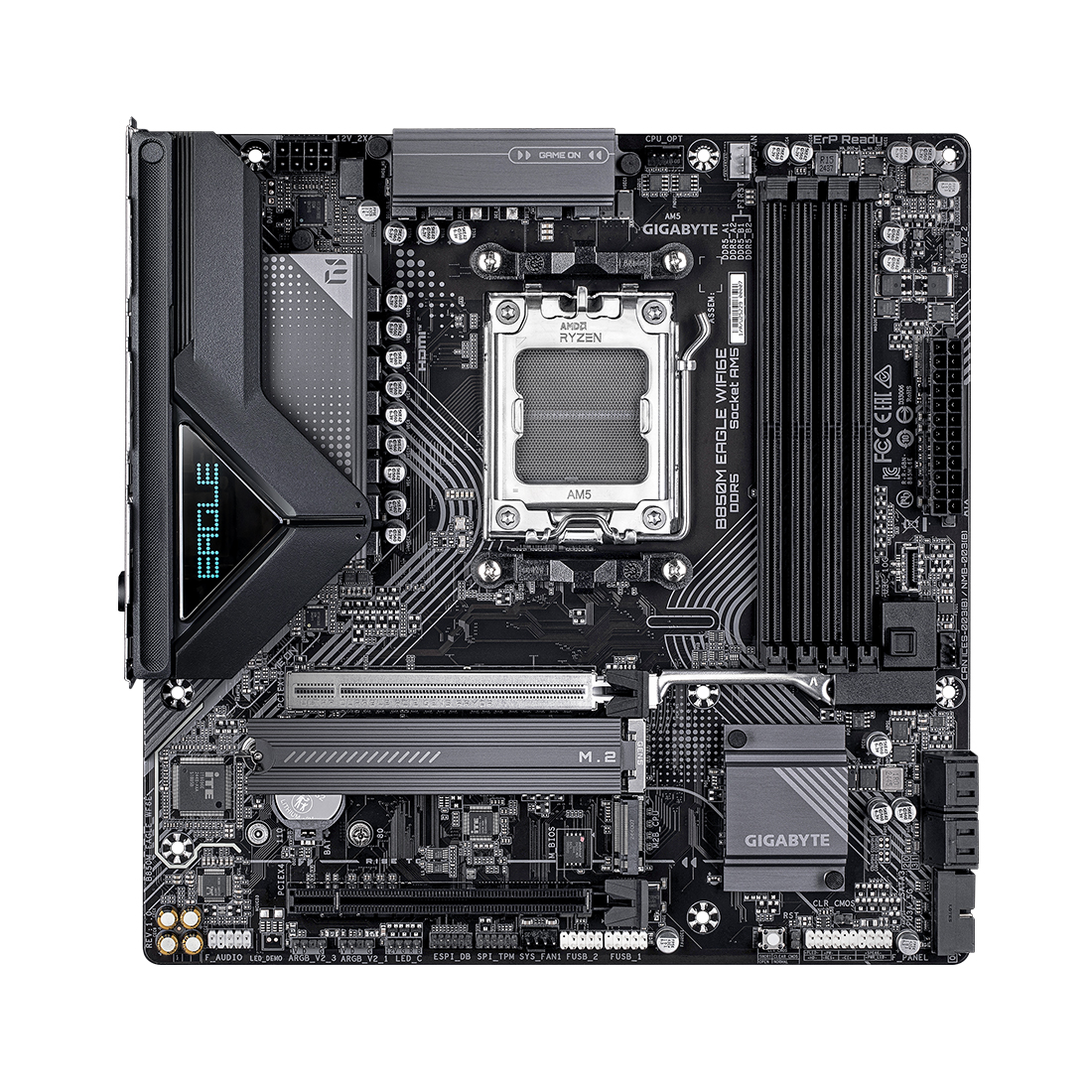 Материнская плата, Gigabyte, B850M EAGLE WIFI6E (4719331871826), AM5, B850, 4xDDR5 4400/4800/5200/8200(OC), 4xSATA3, 2xM.2 (1*PCIe 5.0 x4/x2, 1*PCIe 4.0 x4/x2), RAID, 1xHDMI, 2хDP, 2xPCI-Ex16, WiFi, mATX