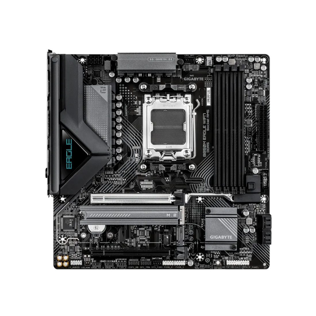 Материнская плата, Gigabyte, B850M EAGLE WIFI7 (4719331879648), AM5, B850, 4xDDR5 5600/5800/6000/6200/6400/8200(OC), 4xSATA3, 2xM.2 (1*PCIe 5.0 x4/x2, 1*PCIe 4.0 x4/x2), RAID, 1xHDMI, 2хDP, 2xPCI-Ex16, WiFi, mATX