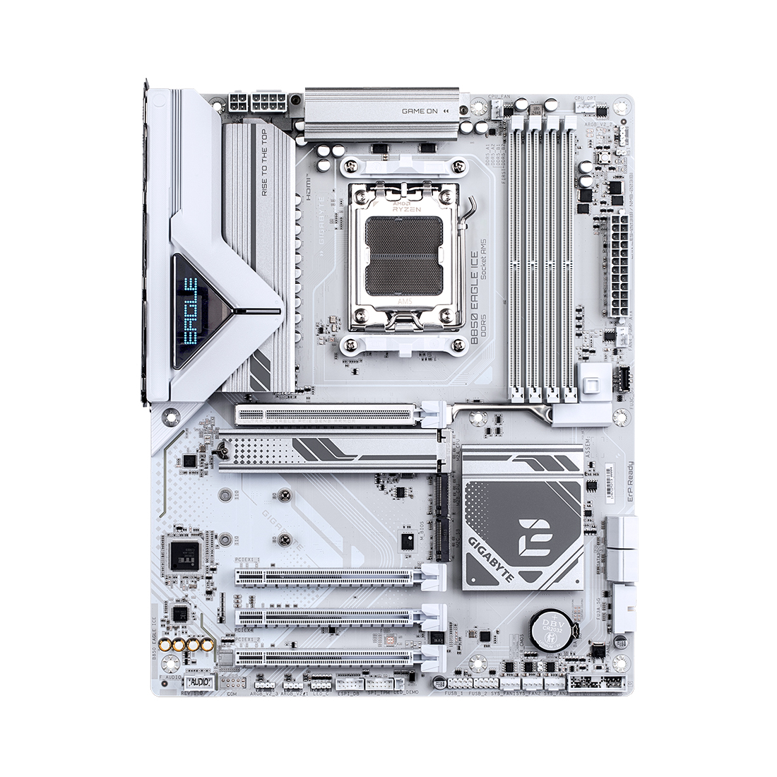Материнская плата, Gigabyte, B850 EAGLE ICE (4719331871680), AM5, B850, 4xDDR5 4400/4800/5200/8200(OC), 4xSATA3, 3xM.2 (PCIe 4.0 x4/x2), RAID, 1xHDMI, 1хDP, 3xPCI-Ex16, ATX