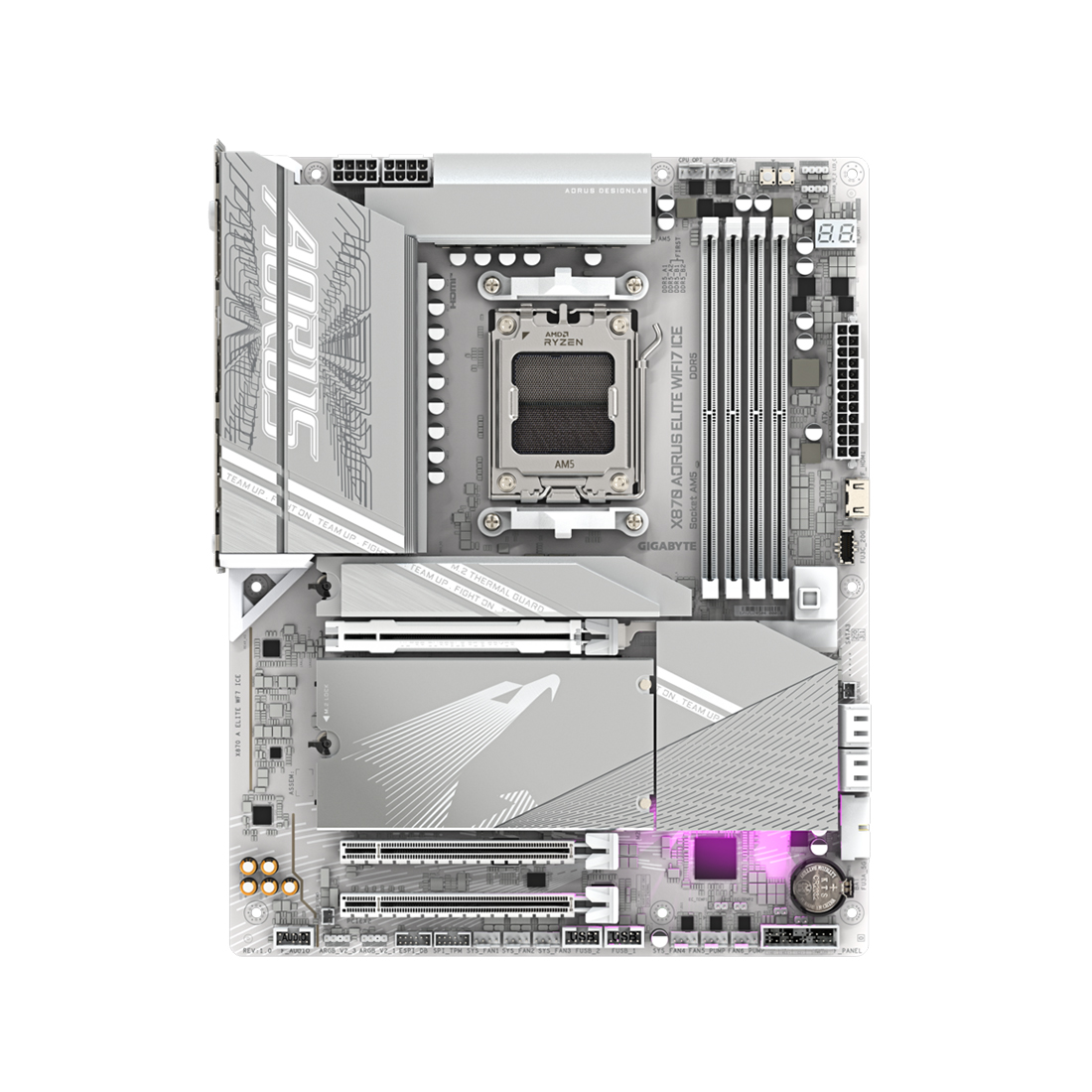 Материнская плата, Gigabyte, X870 AORUS ELITE WIFI7 ICE (4719331864682), AM5, X870, 4xDDR5 4400/4800/5200/8000(OC), 4xSATA3, 4xM.2 (PCIe 4.0 x4/x2), Raid, 1xHDMI, 2xUSB4 Type-C®, 3xPCI-Ex16, Wi-Fi, ATX