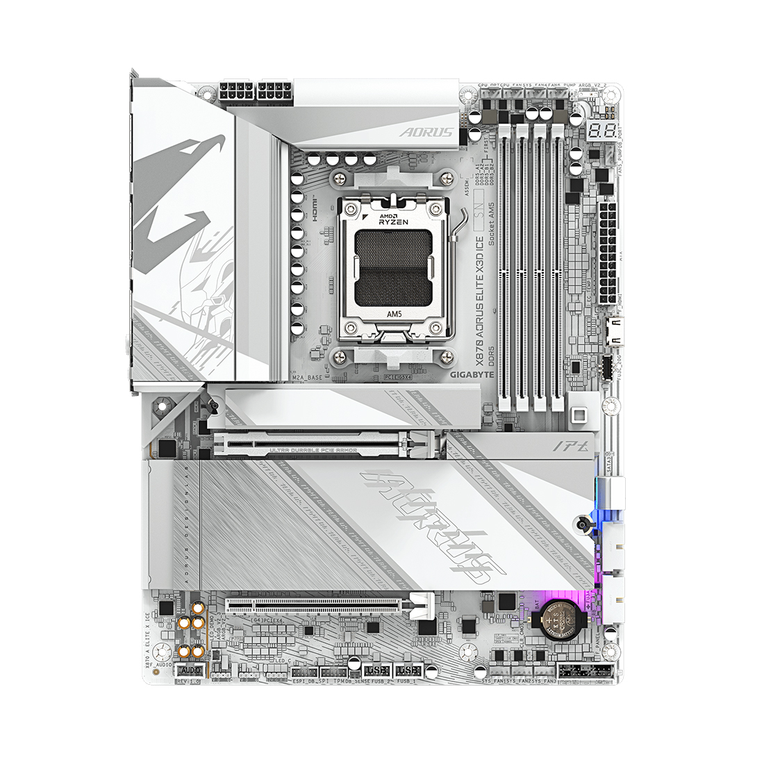 Материнская плата, Gigabyte, X870 AORUS ELITE X3D ICE (4719331876678), AM5, X870, 4xDDR5 4800/5200/8800(OC), 2xSATA3, 4xM.2 (2*PCIe 4.0 x4/x2, 2*PCIe 5.0 x4/x2), Raid, 1xHDMI, 2xUSB4 Type-C®, 2xPCI-Ex16, Wi-Fi, ATX