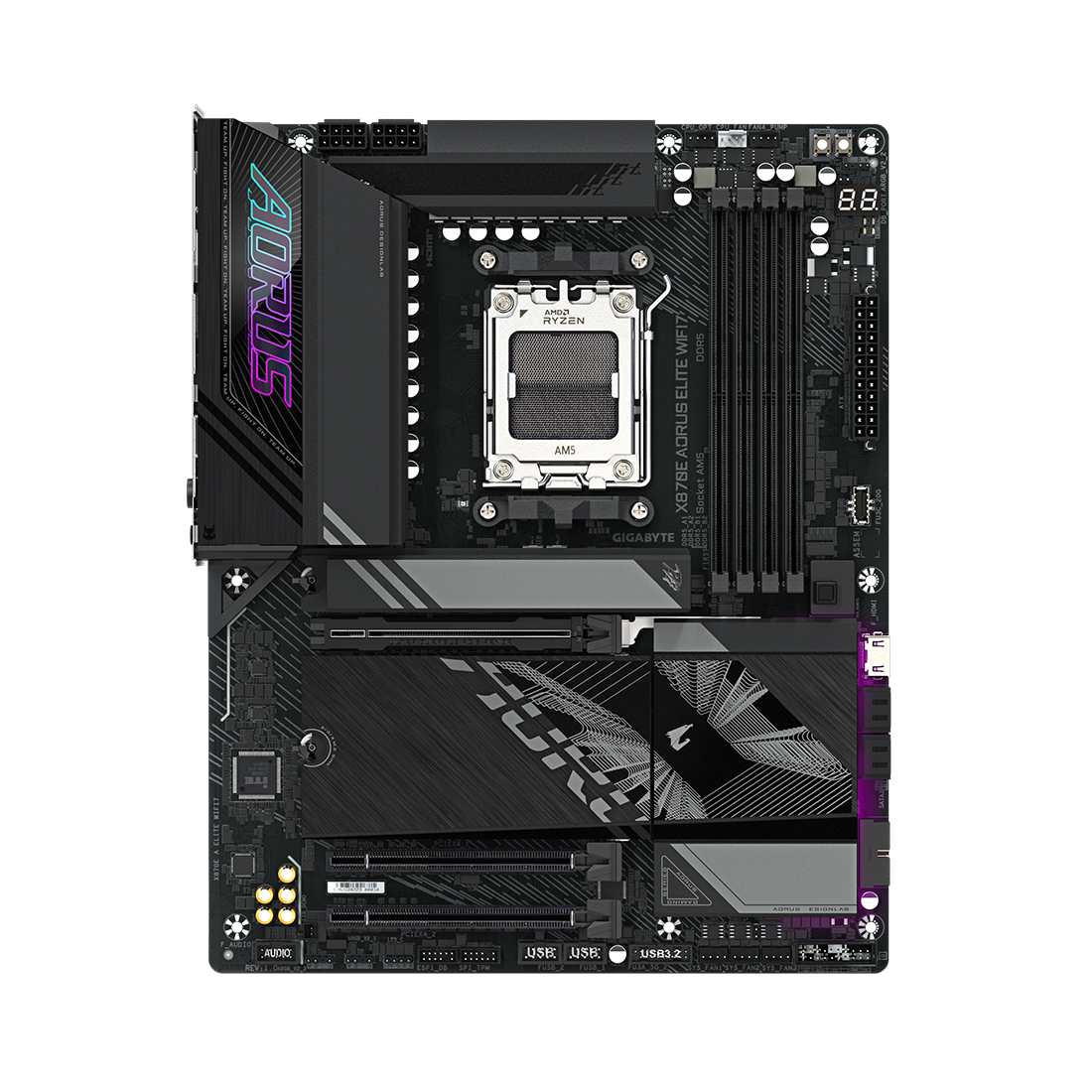 Материнская плата, Gigabyte, X870E AORUS ELITE WIFI7 (4719331864613), AM5, X870E, 4xDDR5 4400/4800/5200/8000(OC), 4xSATA3, 4xM.2 (PCIe 4.0 x4/x2), Raid, 1xHDMI, 2xUSB4 Type-C®, 3xPCI-Ex16, Wi-Fi, ATX