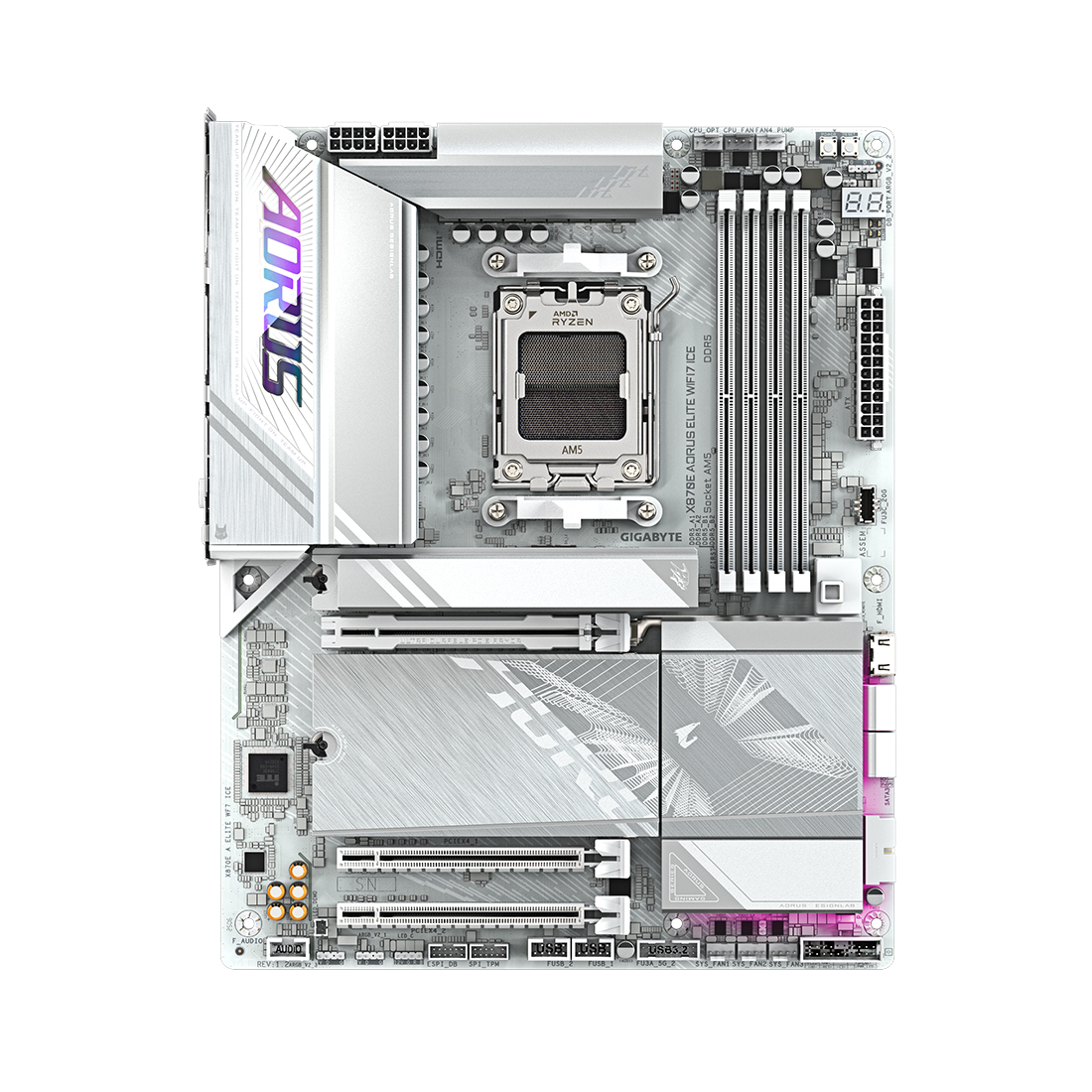 Материнская плата, Gigabyte, X870E AORUS ELITE WIFI7 ICE (4719331871529), AM5, X870E, 4xDDR5 4400/4800/5200/8200(OC), 4xSATA3, 4xM.2 (PCIe 4.0 x4/x2), Raid, 1xHDMI, 2xUSB4 Type-C®, 3xPCI-Ex16, Wi-Fi, ATX