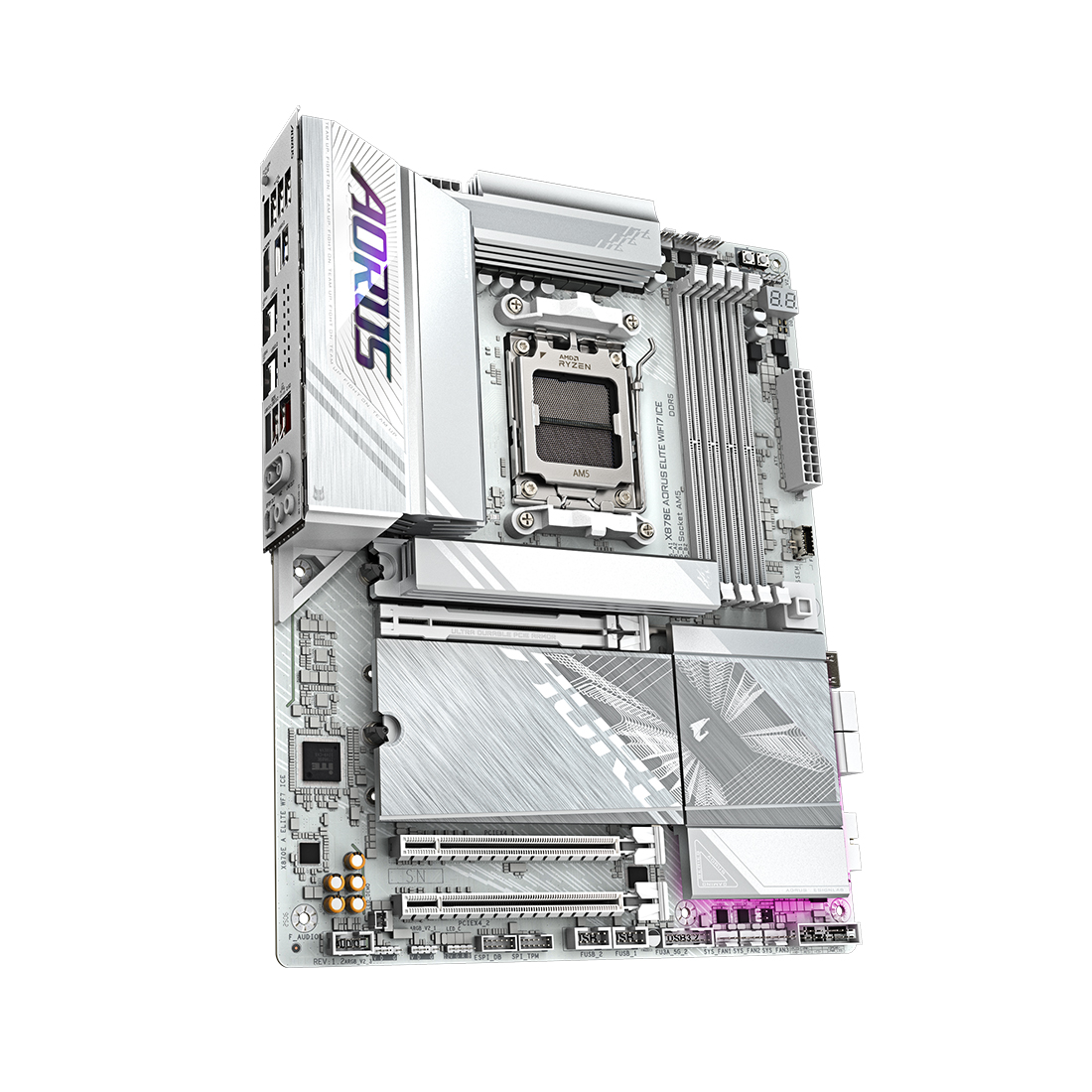 Материнская плата, Gigabyte, X870E AORUS ELITE WIFI7 ICE (4719331871529), AM5, X870E, 4xDDR5 4400/4800/5200/8200(OC), 4xSATA3, 4xM.2 (PCIe 4.0 x4/x2), Raid, 1xHDMI, 2xUSB4 Type-C®, 3xPCI-Ex16, Wi-Fi, ATX