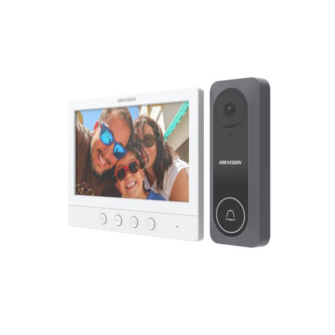 Домофонная система, Hikvision, DS-KIS212, Комплект видеодомофонии ,1mp HD камера, ИК до 3 м, встроеный микрофон и динамик, вызывная:от-30 °C до 60 °C, Монитор: от -10 °C до 55 °C, IP65, 12V DC