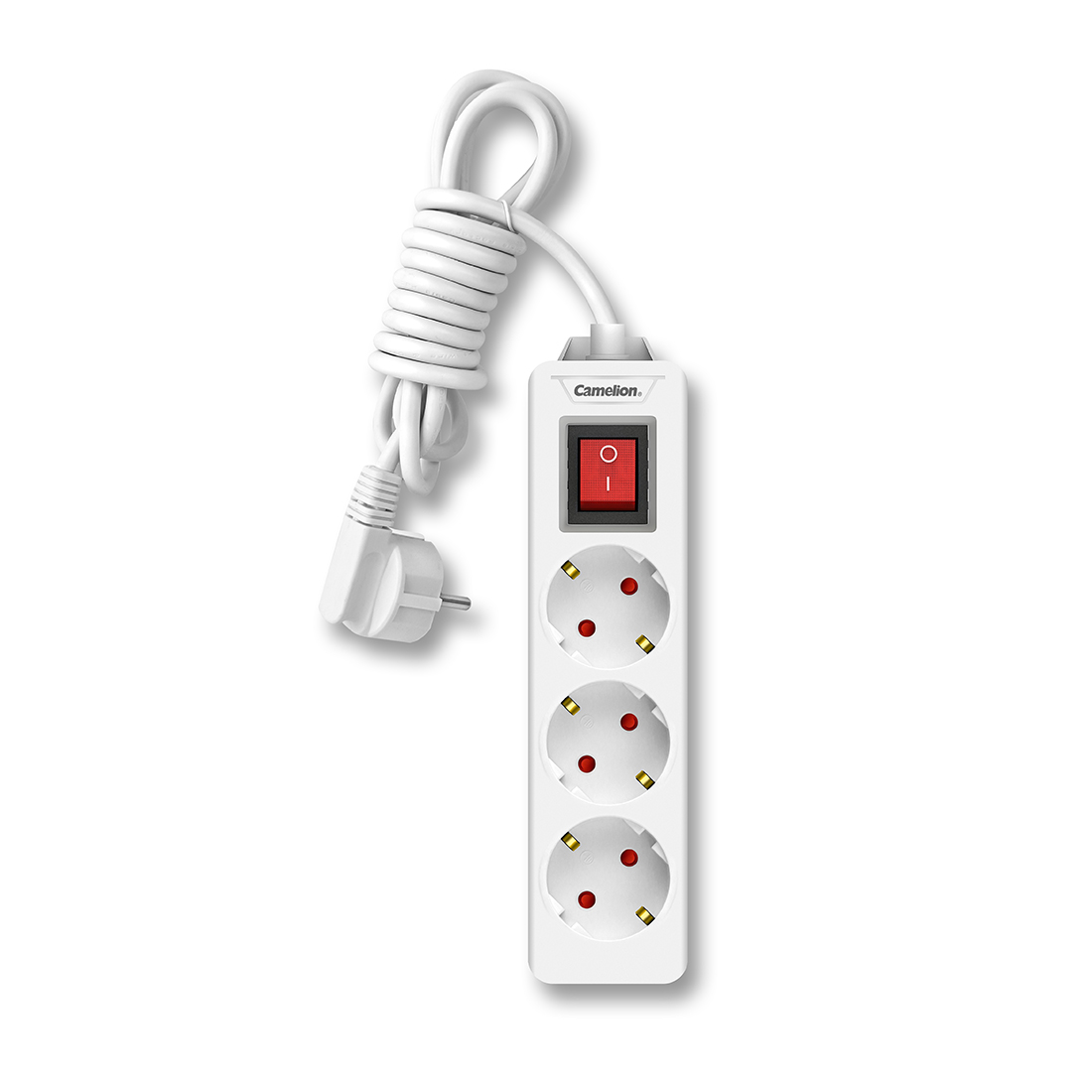 Удлинитель, Camelion, CMS-113-2M, 10A/250V, 3 розетки, 2 метра, 220-250В, 10А, картонная коробка, белый