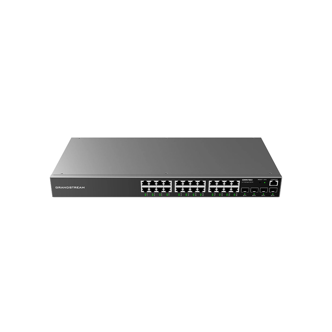 Коммутатор, Grandstream, GWN7803P, Управляемый L2+, 24x GbE RJ45 PoE 802.3 af/at, 370W, 4x SFP, стоечный