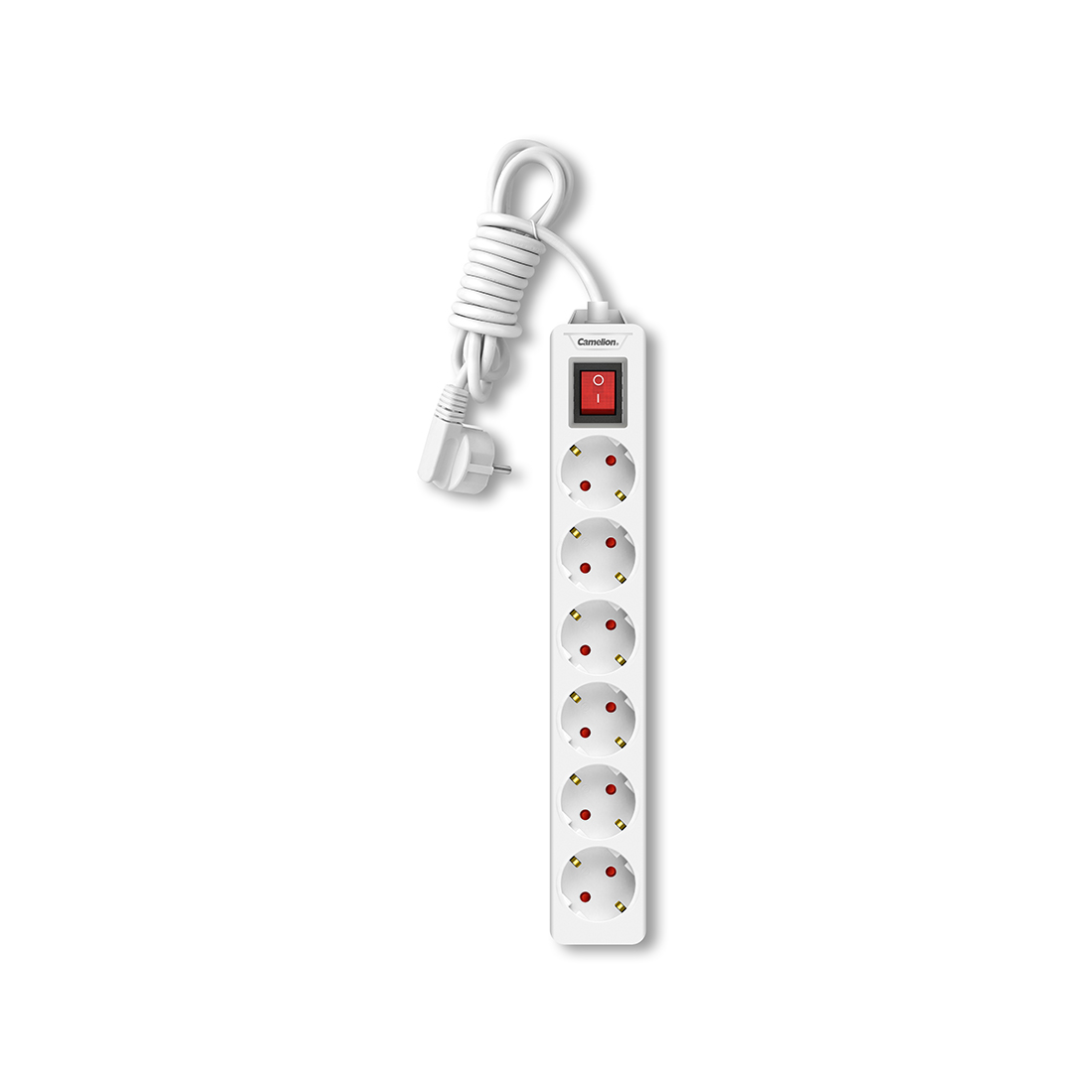 Удлинитель, Camelion, CMS-116-2M, 10A/250V, 6 розеток, 2 метра, 220-250В, 10А, картонная коробка, белый