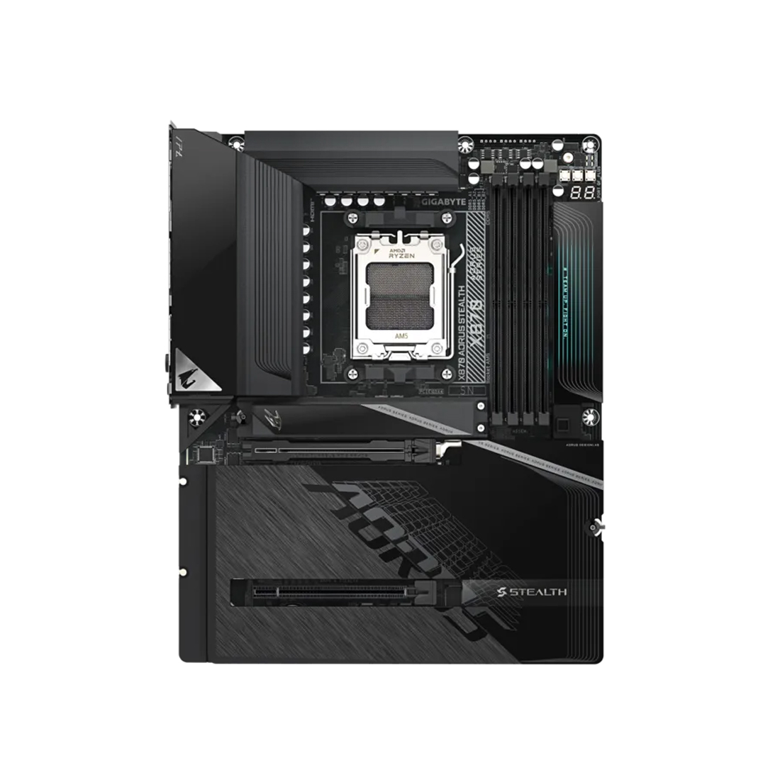 Материнская плата, Gigabyte, X870 AORUS STEALTH (4719331878801), AM5, X870, 4xDDR5 4400/4800/5200/8200(OC), 2xSATA3, 4xM.2 (PCIe 4.0 x4/x2), Raid, 1xHDMI, 2xUSB4 Type-C®, 2xPCI-Ex16, Wi-Fi, ATX