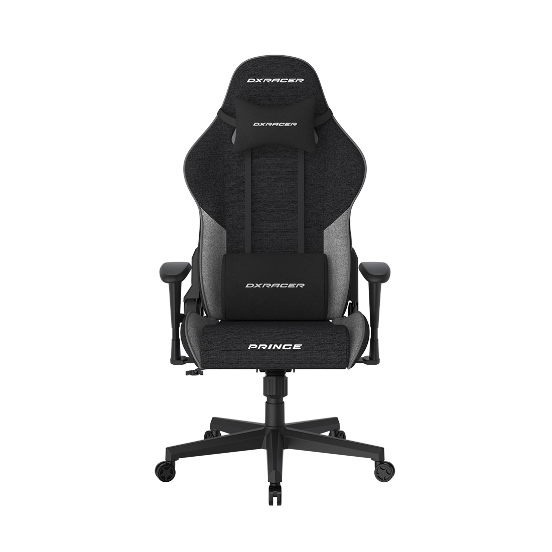 Игровое компьютерное кресло, DX Racer, GC/LPF24FBC/NG, Prince series, Грузоподъемность 90 кг, Ткань FBC, Вид наполнителя: губчатая пена высокой плотности (54 кг/м), Металлическая основа кресла, Механизм качания: топ-ган, Прорезиненные колеса в комплектации, Черно-серый