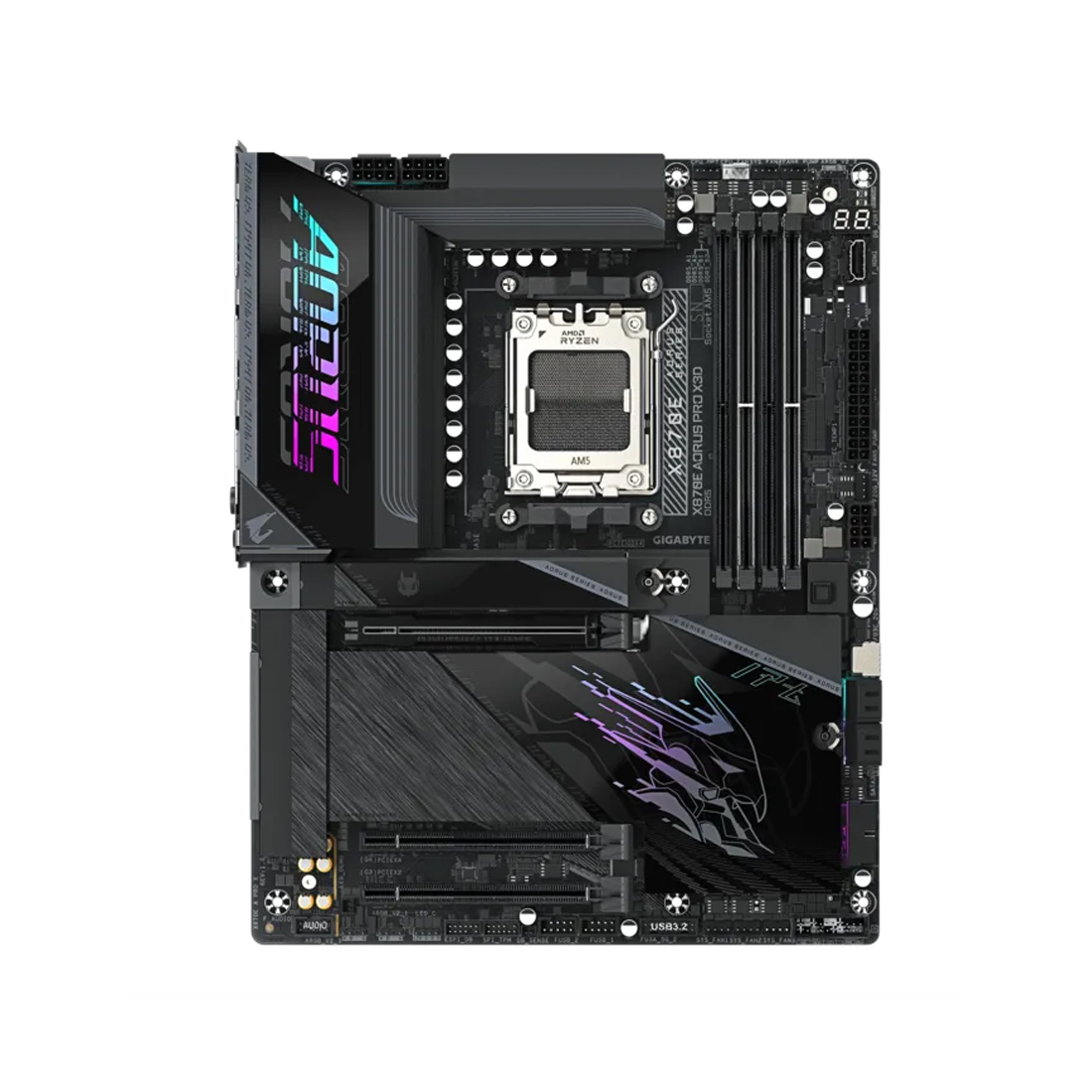 Материнская плата, Gigabyte, X870E AORUS PRO X3D (4719331878603), AM5, X870E, 4xDDR5 4800/5200/9000(OC), 4xSATA3, 4xM.2 (2xPCIe 5.0 x4/x2, 2xPCIe 4.0 x4/x2), Raid, 1xHDMI, 2xUSB4 Type-C®, 3xPCI-Ex16, Wi-Fi, ATX