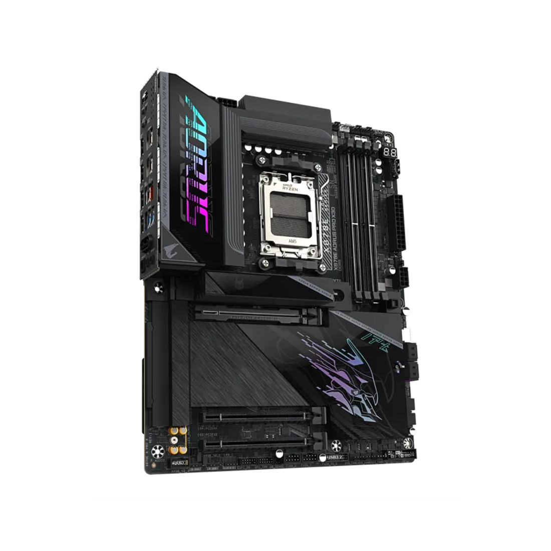 Материнская плата, Gigabyte, X870E AORUS PRO X3D (4719331878603), AM5, X870E, 4xDDR5 4800/5200/9000(OC), 4xSATA3, 4xM.2 (2xPCIe 5.0 x4/x2, 2xPCIe 4.0 x4/x2), Raid, 1xHDMI, 2xUSB4 Type-C®, 3xPCI-Ex16, Wi-Fi, ATX