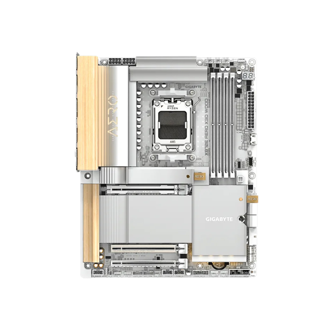 Материнская плата, Gigabyte, X870E AERO X3D WOOD (4719331878481), AM5, X870E, 4xDDR5 4400/4800/5200/9000(OC), 4xSATA3, 4xM.2 (2xPCIe 5.0 x4/x2, 2xPCIe 4.0 x4/x2), Raid, 1xHDMI, 2xUSB4 Type-C®, 2xPCI-Ex16, Wi-Fi, ATX