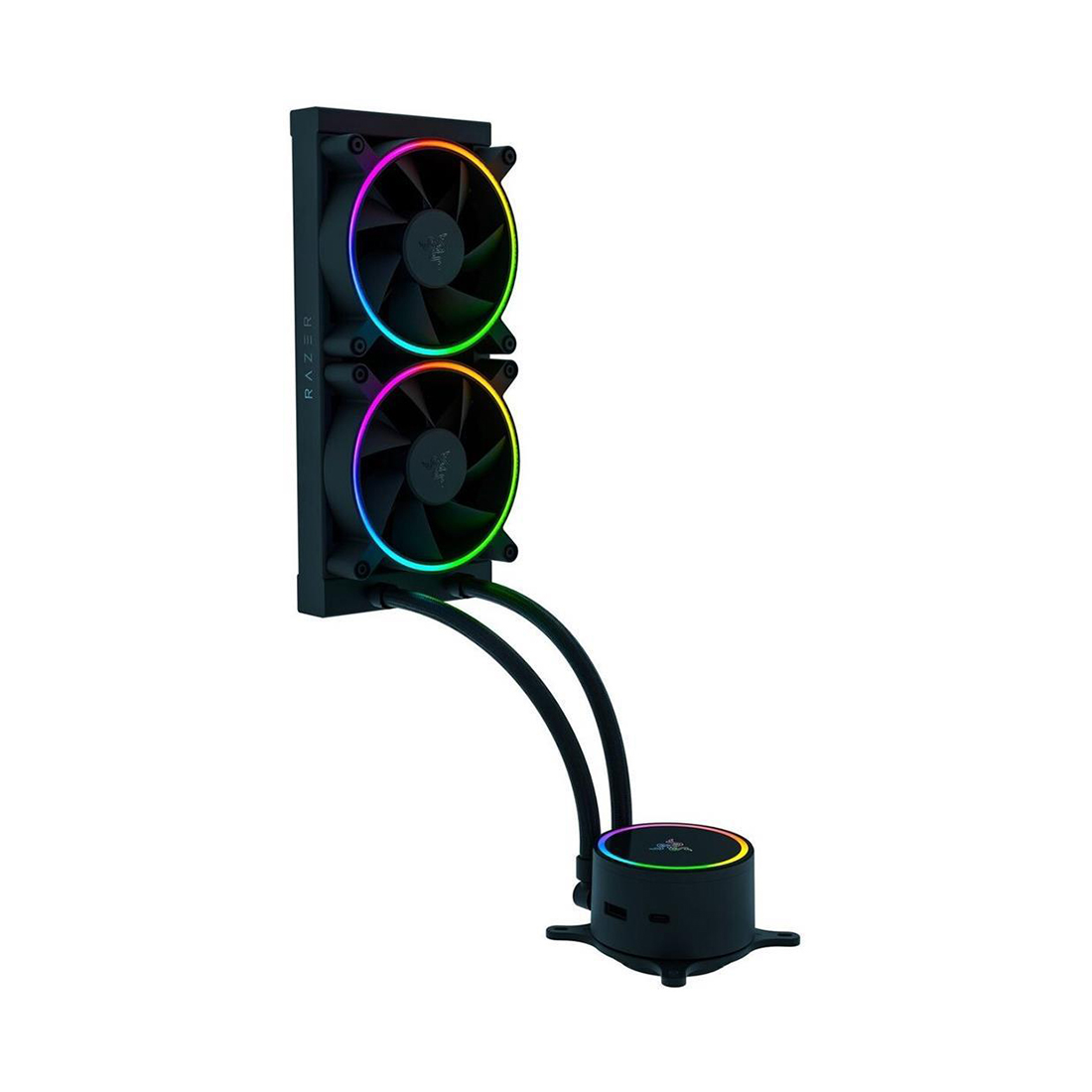 Кулер с водяным охлаждением, Razer, Hanbo Chroma RGB AIO Liquid Cooler (aRGB Pump Cap), RC21-01770100-R3M1, 240 мм, Подсветка RGB, Габариты 275x123x30 мм, Чёрный