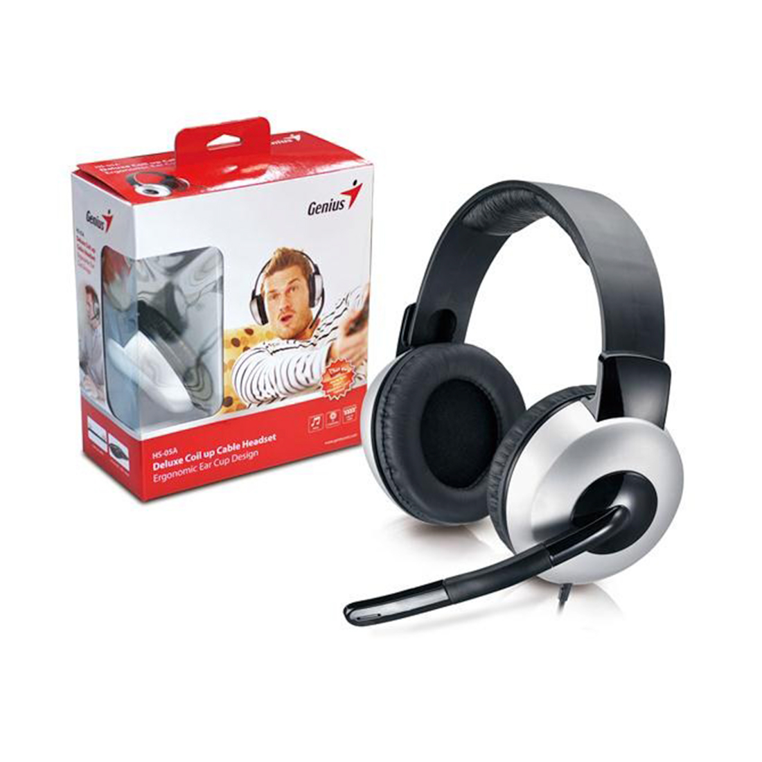 Гарнитура, Genius, HS-05A, Тип крепления: Дуговые, Подключение 3,5 MiniJack, Микрофон, Длина кабеля 1,8 м, Чёрный