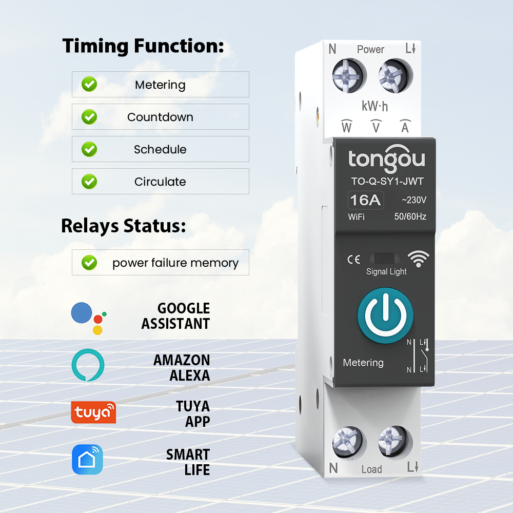 63A TUYA WiFi Relay Switch Smart Circuit Breaker Over Current Under Voltage Protection Power Metering Remote Control TONGOU