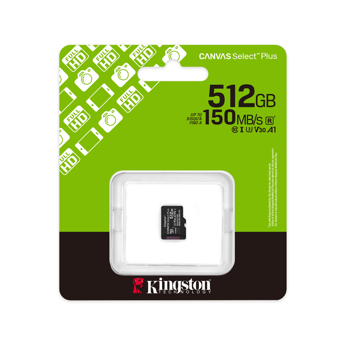 Карта памяти Kingston SDCS3/512GBSP MicroSDXC 512GB Canvas Select Plus A1 U3 V30 без адаптера SD
