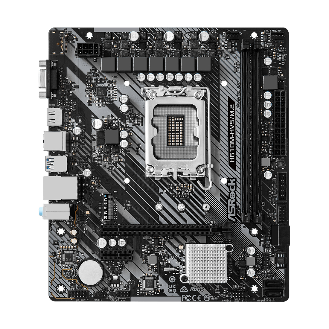 Материнская плата, ASRock, H610M-HVS/M.2 R2.0 (4710483939914), LGA1700, iH610, 2xDDR4 2666/2933/3200MHz, 4xSATA3, 1xM.2 (PCI-E 3.0x4), 1xD-Sub, 1xHDMI, 1xPCI-Ex16, 1xPCI-Ex1, mATX