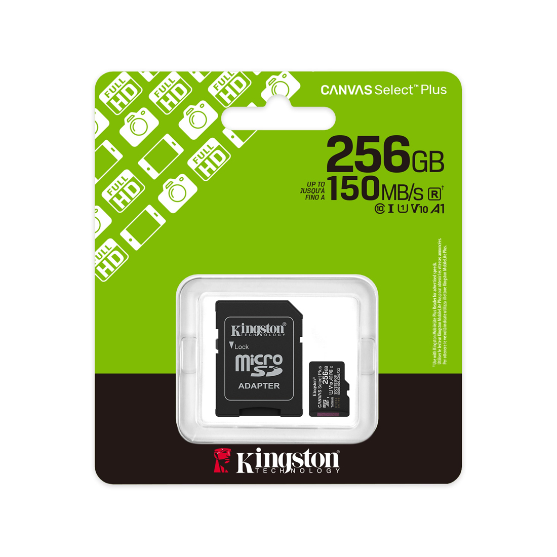 Карта памяти Kingston SDCS3/256GB MicroSDXC 256GB Canvas Select Plus A1 U1 V10 с адаптером SD