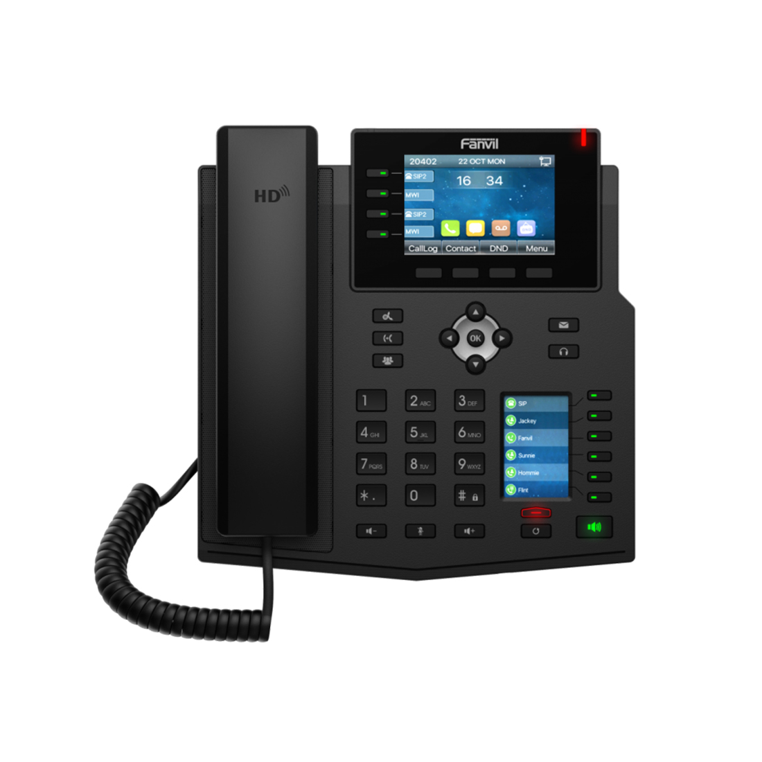 IP-телефон, Fanvil, X5U (B), черный, 16 линии SIP, 2xGE PoE, Bluetooth, двойной дисплей, 30 DSS клавишь, блок питания в комплекте