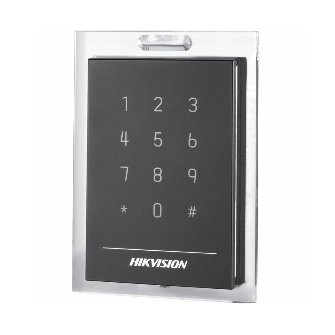 Считыватель контроля доступа, Hikvision, DS-K1101MK, Считыватель карт M1/EM, корпус из материала PC+ABS с панелью PMMA, встроенный звуковой сигнал, интерфейс RS-485 и Wiegand, IP64, от -20 °C до 65 °C