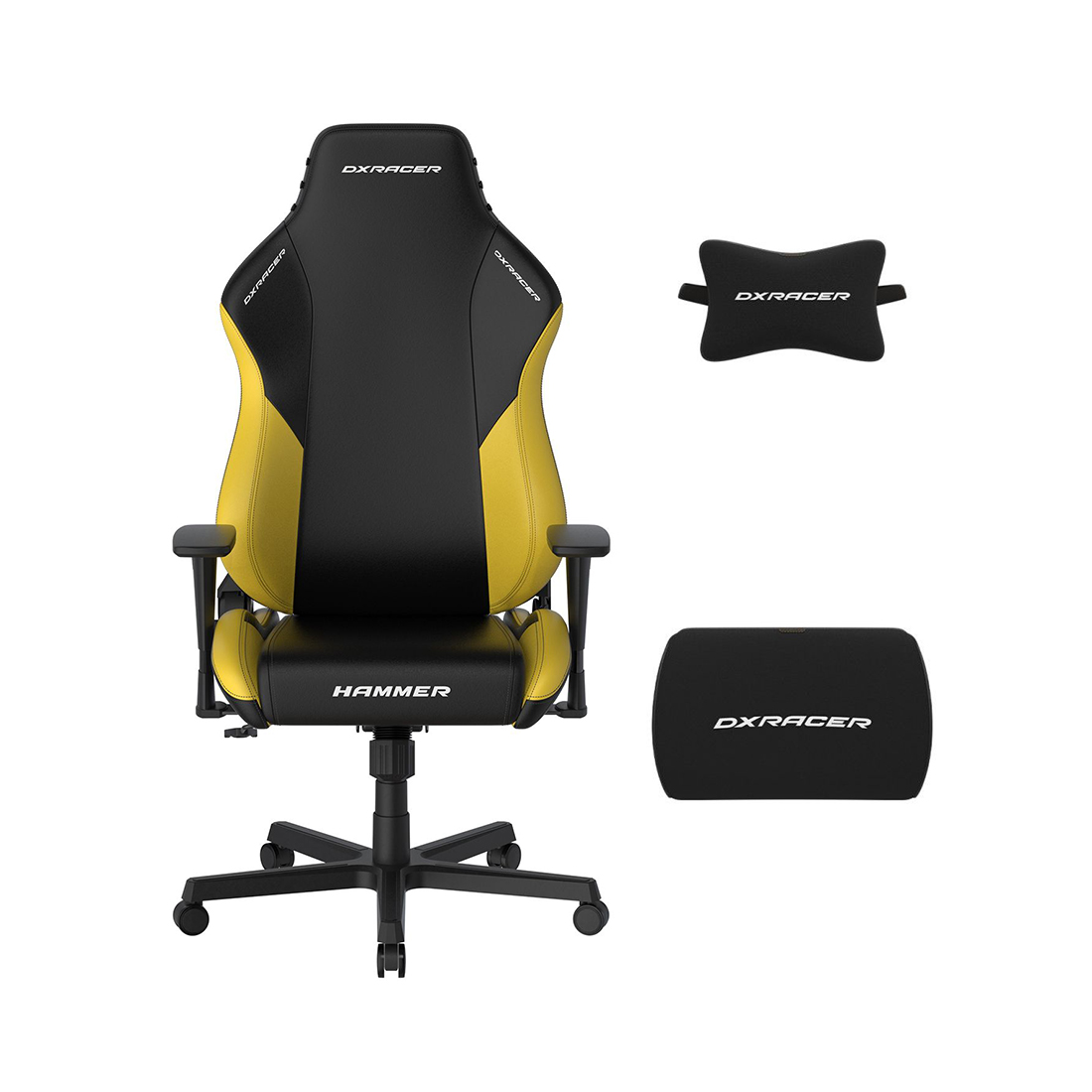 Игровое компьютерное кресло, DX Racer, GC/LHE23LTA/NY, Hammer series, Рекомендуемый рост: до 190 см, Рекомендуемый вес: до 115 кг, Эко-кожа, Угол наклона до 135°, 3D подлокотники, Нейлоновая основа кресла, Механизм качания: топ-ган, Черно-желтый