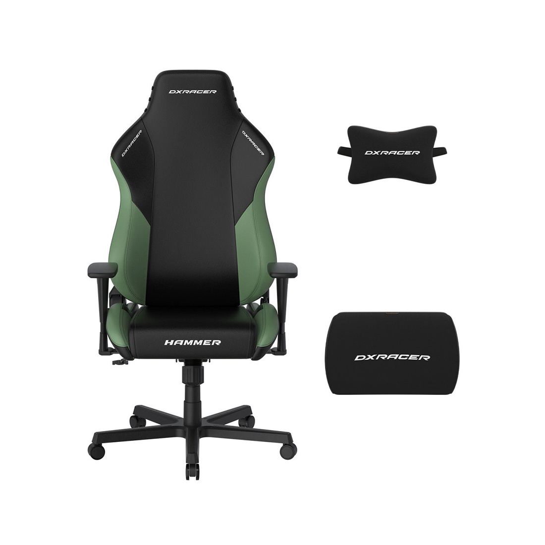 Игровое компьютерное кресло, DX Racer, GC/LHE23LTA/NM, Hammer series, Рекомендуемый рост: до 190 см, Рекомендуемый вес: до 115 кг, Эко-кожа, Угол наклона до 135°, 3D подлокотники, Нейлоновая основа кресла, Механизм качания: топ-ган, Черно-зеленый
