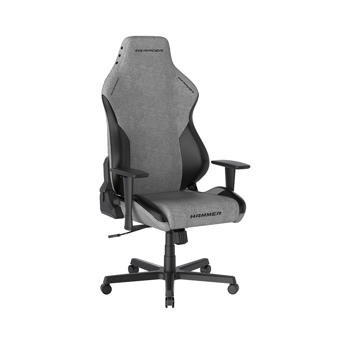 Игровое компьютерное кресло, DX Racer, GC/LHE23FBCLTA/GN, Hammer series, Рекомендуемый рост: до 190 см, Рекомендуемый вес: до 115 кг, Ткань/Кожа, Угол наклона до 135°, 3D подлокотники, Нейлоновая основа кресла, Механизм качания: топ-ган, Серый