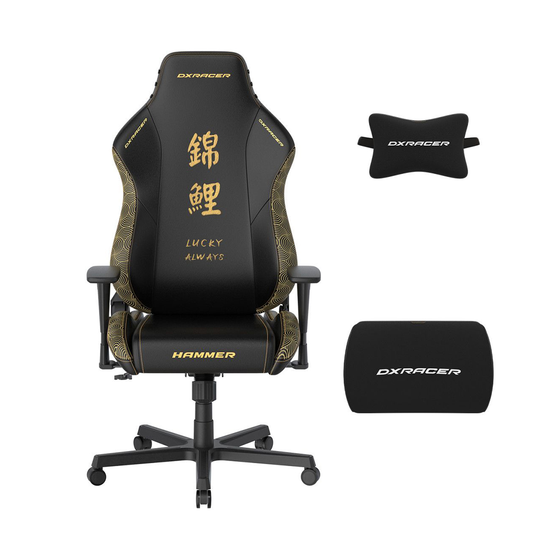 Игровое компьютерное кресло, DX Racer, GC/LHE23LTA/KOI, Hammer series, Рекомендуемый рост: до 190 см, Рекомендуемый вес: до 115 кг, Эко-кожа, Угол наклона до 135°, 3D подлокотники, Нейлоновая основа кресла, Механизм качания: топ-ган, Черный