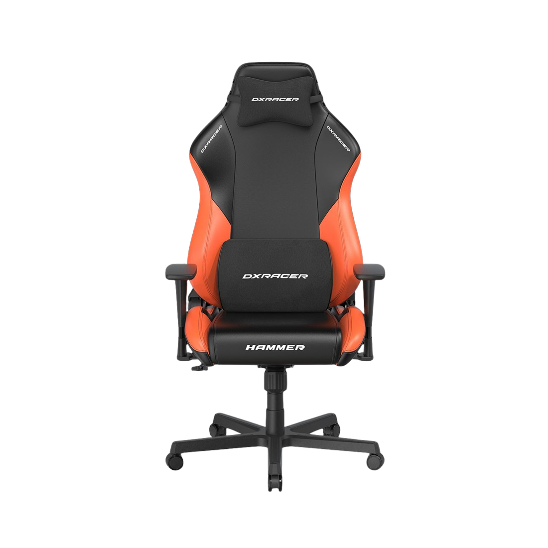 Игровое компьютерное кресло, DX Racer, GC/LHE23LTA/NO, Hammer series, Рекомендуемый рост: до 190 см, Рекомендуемый вес: до 115 кг, Эко-кожа, Угол наклона до 135°, 3D подлокотники, Нейлоновая основа кресла, Механизм качания: топ-ган, Черно-оранжевый