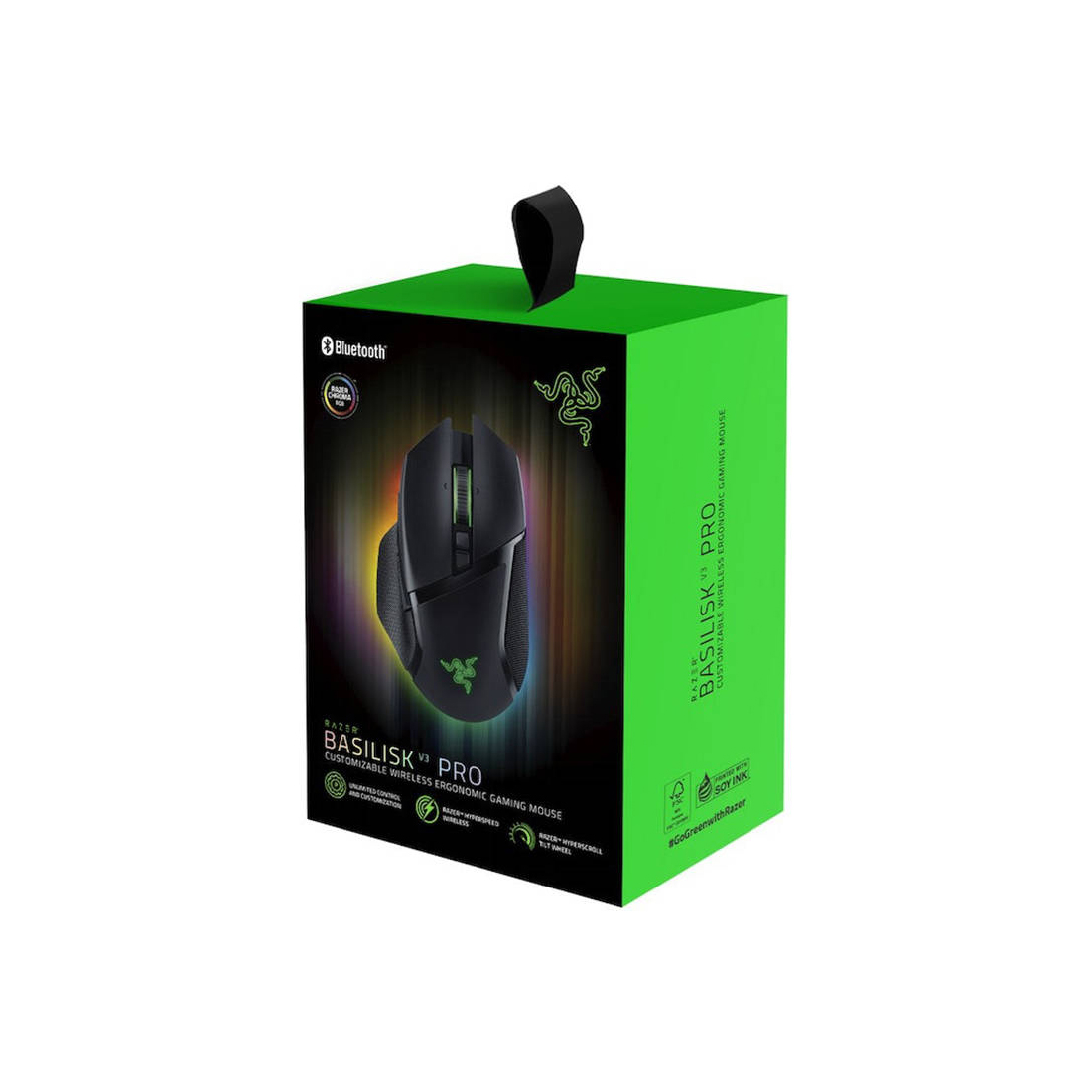 Компьютерная мышь, Razer, Basilisk V3 Pro, RZ01-04620100-R3G1, Оптический сенсор Focus Pro 30K Optical Sensor, Скорость до 750 дюймов в секунду / Ускорение до 90 g, Многофункциональная кнопка-триггер (несъемная), Калибровка сенсора под поверхность, Синхронизация подсветки между устройствами Razer, Встроенная память на 5 (4+1) профилей и облачное хранилище, ресурс в 90 млн нажатий, Оптическая 30 000dpi (сенсор 5G), 11 кнопок, Колесо прокрутки с наклонами и настройкой вращения, Подсветка Chroma настраиваемая 16.8 млн цветов, USB передатчик 2,4 ГГц Razer USB HyperSpeed Wireless Dongle, Адаптер Razer USB Dongle Adapter, Кабель USB-A/USB-C Speedflex, 112 г (без кабеля), Черный