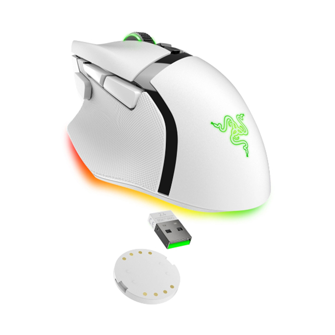 Компьютерная мышь, Razer, Basilisk V3 Pro, RZ01-04620200-R3G1, Игровая для FPS игр, Оптическая 26 000dpi (сенсор 5G), 8 кнопок, Прорезиненные боковые вставки, Подсветка Chroma настраиваемая 16.8 млн цветов, Белый