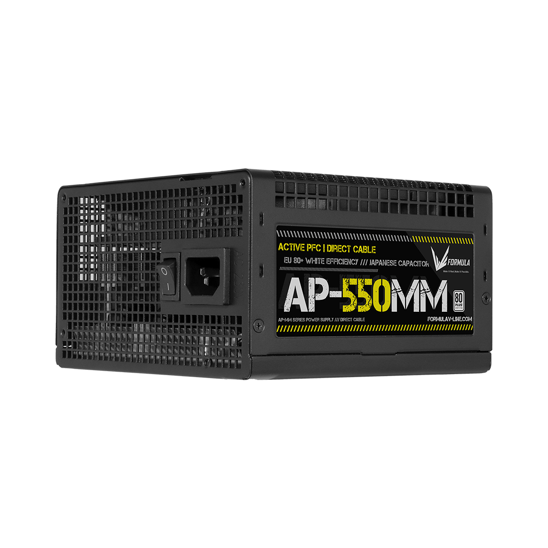 Блок питания, Formula V, AP-550MM, 550W, ATX, APFC, 20+4 pin, 4+4pin, 6*Sata, 2*Molex, 1*PCI-E 6+2 pin, Вентилятор 12см, Кабель питания, Чёрный