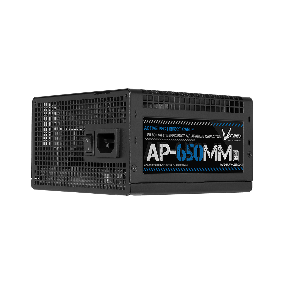 Блок питания, Formula V, AP-650MM, 650W, ATX, APFC, 20+4 pin, 2*4+4pin, 6*Sata, 2*Molex, 2*PCI-E 6+2 pin, Вентилятор 12см, Кабель питания, Чёрный