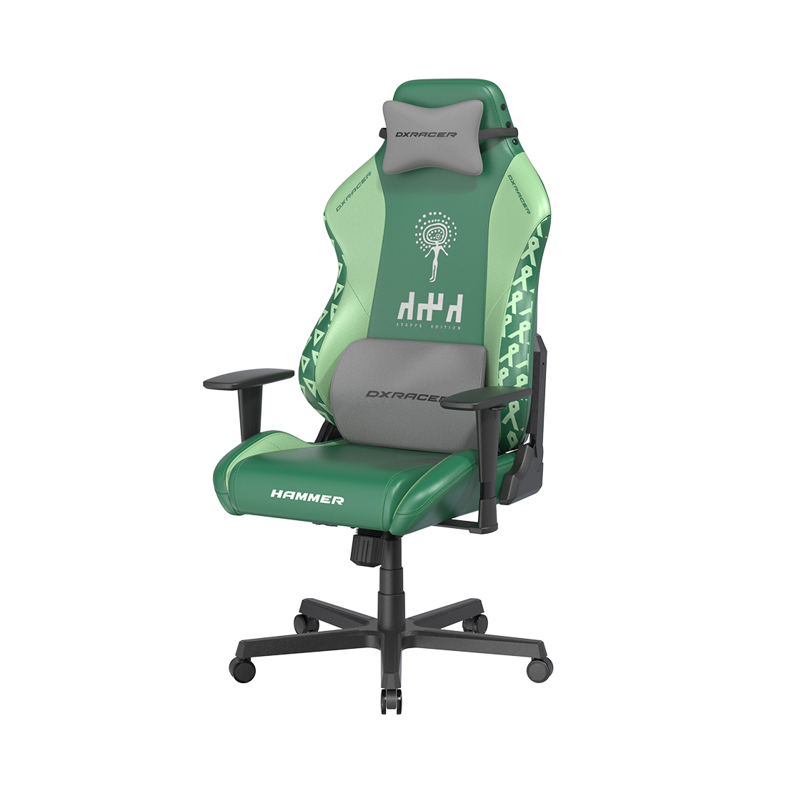 Игровое компьютерное кресло, DX Racer, GC/LHE23LTALTD/QZQ.E, Hammer series, Steppe edition, Рекомендуемый рост: до 190 см, Рекомендуемый вес: до 115 кг, Эко-кожа, Угол наклона до 135°, 3D подлокотники, Нейлоновая основа кресла, Механизм качания: топ-ган, Зеленый