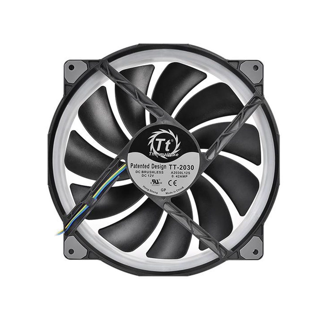 Кулер для компьютерного корпуса,Thermaltake, Riing Plus 20 RGB TT Premium Edition Single Fan Pack, CL-F070-PL20SW-A, 200мм, 500-1000 об.мин, USB 2.0 connectors (9 Pin), Подсветка RGB 16.8 млн. цветов, Габариты 200х200х30мм, LED Software Control, Чёрный